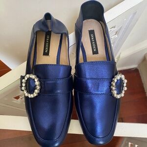 Metallic Blue Leather Mule with heel Women's Sz 5M EU 35